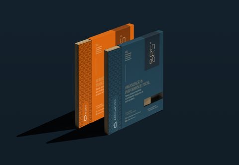 Pastas institucionais da BRS Solutions em laranja e azul